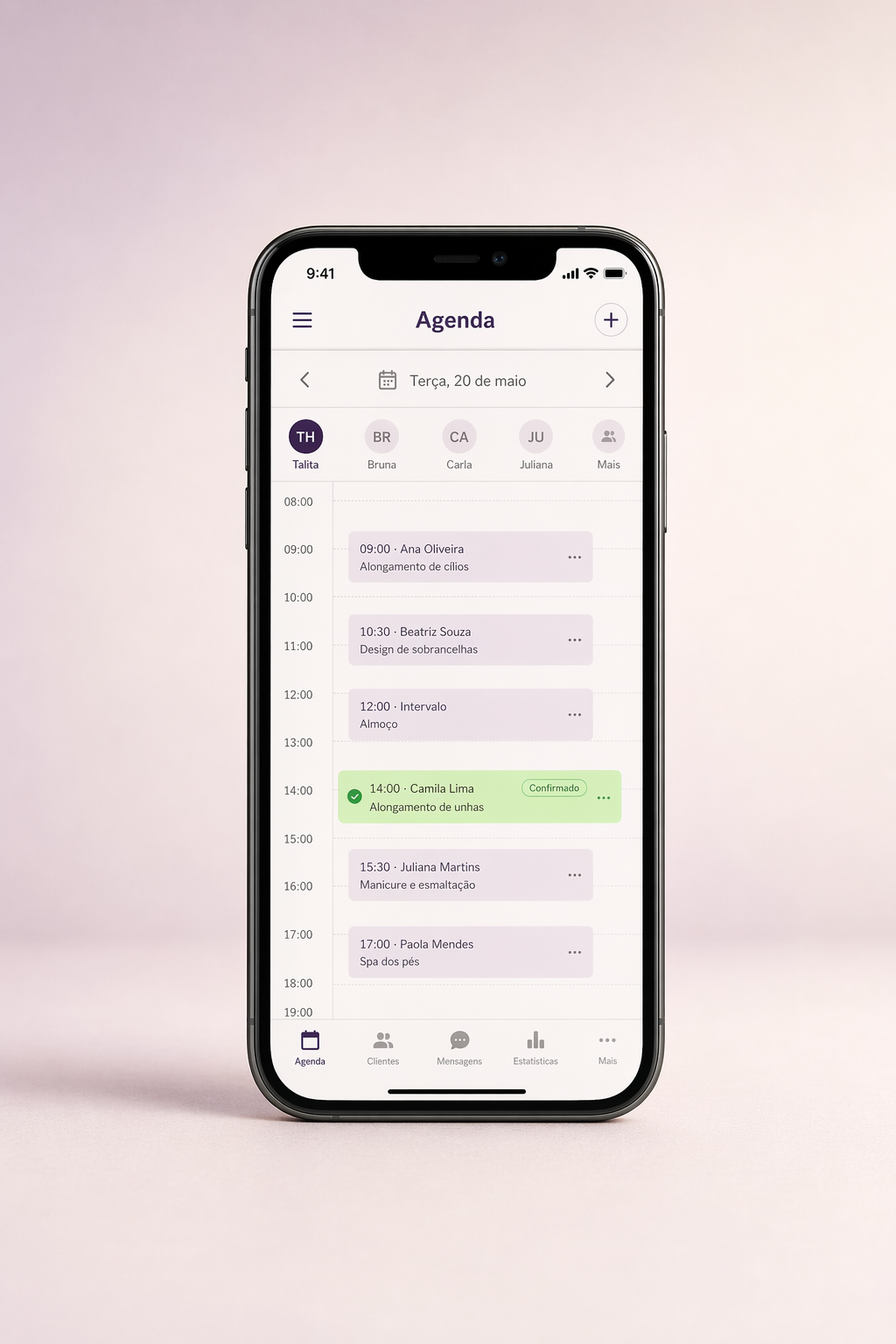 Mockup da Encaixe exibindo uma agenda organizada no celular